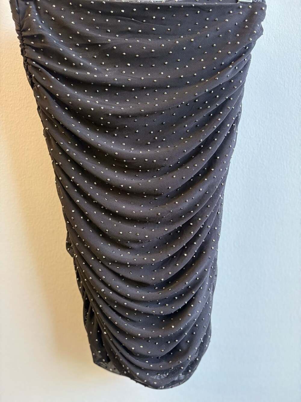 Afrm Mesh Ruched Midi Skirt Size S/P Black Rhinestone